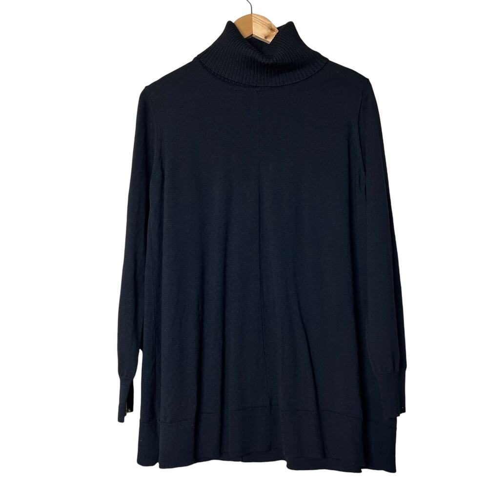 Alpha Studio Sweater Fine Merino Wool Black Turtleneck Long‎ Sleeve Size 44/US L